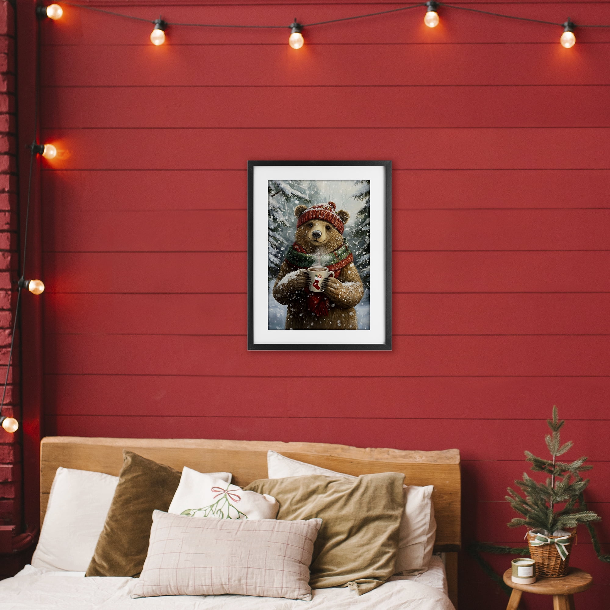 Stupell Industries Christmas Cocoa Bear Black Framed Print Under Glass, design by Tina LeCour