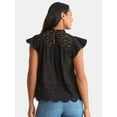 thumbnail image 3 of Time and Tru Women's Eyelet Top with Flutter Sleeves, Sizes XS-XXXL, 3 of 5
