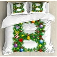 thumbnail image 1 of Letter B King Size Duvet Cover Set, Tasty Candy Cane and Figure with Top Hat Suit Christmas Tree Design with B Print, Decorative 3 Piece Bedding Set with 2 Pillow Shams, Multicolor, by Ambesonne, 1 of 3