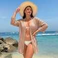 thumbnail image 3 of Womens Crochet Cardigan Sweaters for Summer Spring Fall, Lightweight Short Sleeve Oversized Open Front Kimono Boho Knit Beach Cover Up with Swimsuit, Bikini, Bathing suit, 3 of 10