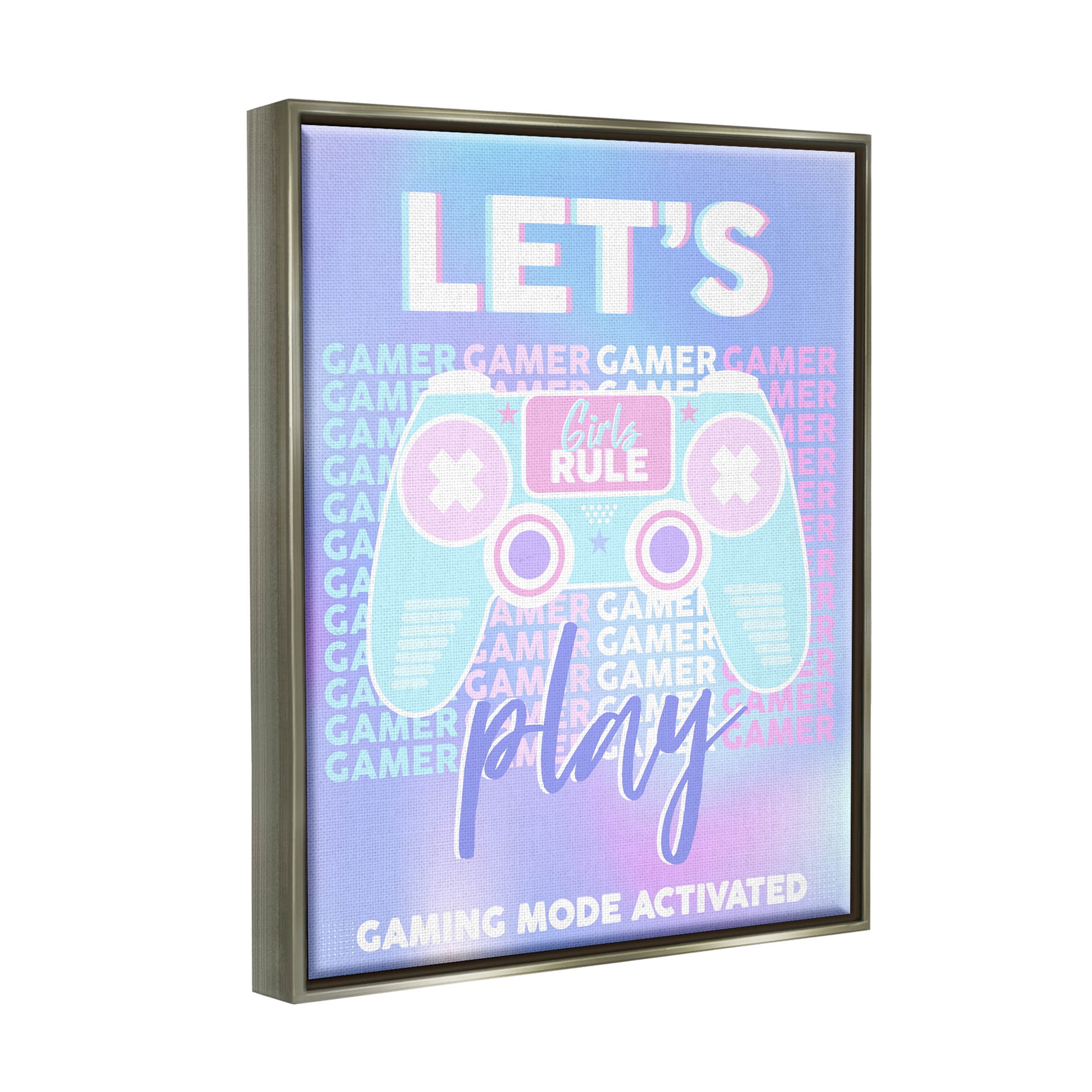 Let's Play Gaming Mode Activated Phrase Art for Kids Graphic Art Luster Gray Framed Art Print Wall Art