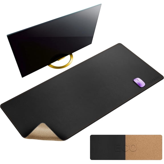 47.2" x 23.6" XXL Cork & Leather Desk Mat, Reversible Full Desk Mouse Pad Protector (Black)