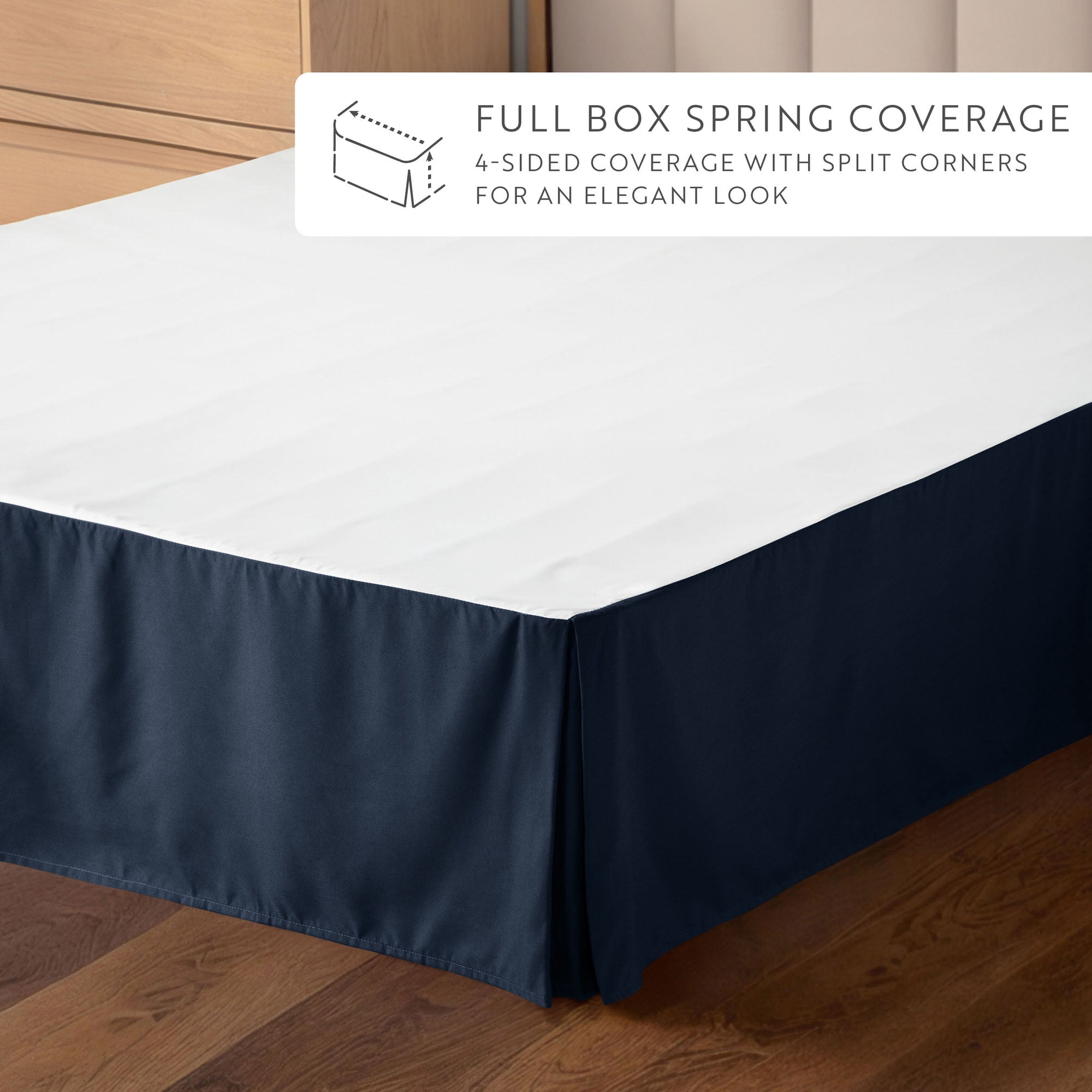 Noble Linens Navy Pleated Dust Ruffle Bed Skirt, Full