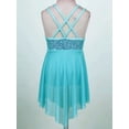 thumbnail image 4 of iiniim Kids Girls Sequins Lyrical Dance Skirt Sweetheart Criss-Cross Back Irregular Ballroom Dress Light Blue 14, 4 of 7