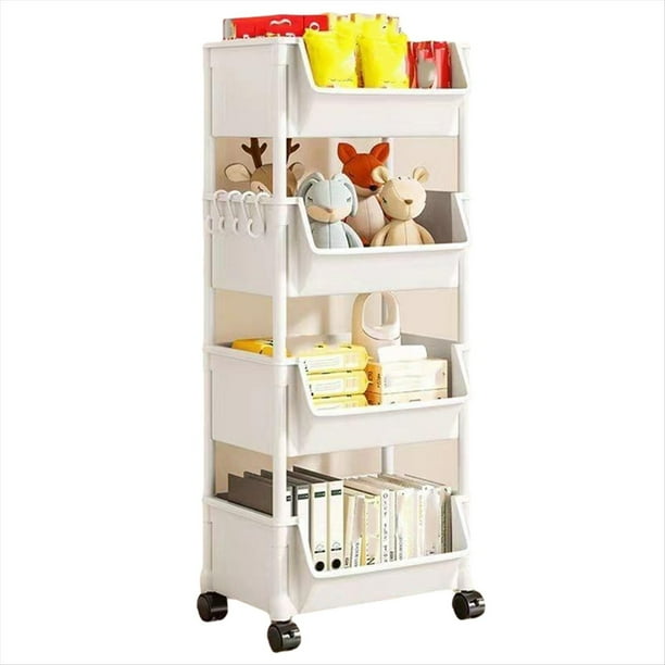 Estantería de 4 Niveles para Refrigerios Domésticos, Carrito de Almacenamiento, Cesta para Frutas y Verduras de Cocina.