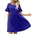 thumbnail image 1 of Qiopertar Women's Spring/Summer European And American Temperament Commuting Leisure Solid Color Ruffle Sleeves Round Neck Dress Short Sleeve Round Neck Knee Length Dress Big holiday Savings!, 1 of 5