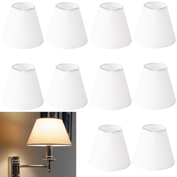 10 Pcs Small Chandelier Lamp Shades, Clip-on White Fabric Lamp Shades, Elegant Lighting Covers for Decor, 3.15"x5.91"x5.12"