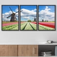 thumbnail image 3 of wall26 - 3 Piece Framed Canvass Wall Art - Vibrant Tulips Field with Dutch Windmills, Netherlands. Beautiful Cloudy Sky - Modern Home Art Stretched and Framed Ready to Hang - 16"x24"x3 Blac, 3 of 5