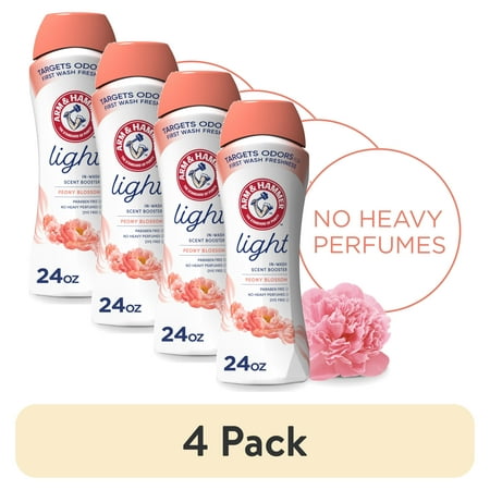 (4 pack) ARM & HAMMER Light In-Wash Scent Booster, No Heavy Perfumes, No Dyes, No Parabens, Peony Blossom Scent, 24 Oz