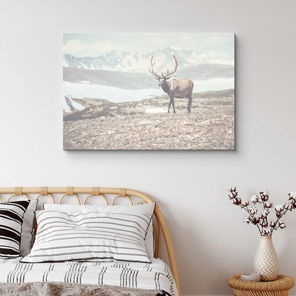 PixonSign Canvas Print Wall Art Caribou Walks Along Mountain Range Animals Wildlife Photography Realism Contemporary Relax/Calm Multicolor Cool for Living Room, Bedroom, Office - 32"x48"
