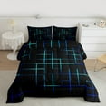 thumbnail image 2 of Feelyou Neon Blue Stripes Queen Comforter Set for Kids, Rectangle Square Geometric Bedding Sets, Abstract Reversible Bedding Comforter Set, Microfiber Bedroom Decor, 3pcs, 2 of 8