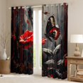 thumbnail image 2 of Rideaux Roses Rouges pour Enfants, Rideaux de Fenêtre Romantiques à Fleurs pour la Saint-Valentin, Chambre à Coucher, Traitement de Fenêtre Style Peinture à l'Huile Rétro Mur Gris Foncé 30 %-50 % de Lumière 2 Panneaux, 42wx90l, 2 of 6