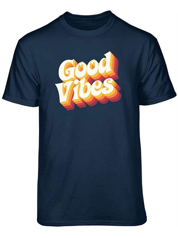 Retro Good Vibes Graphic T-Shirt (Large - Standard Fit, Navy)