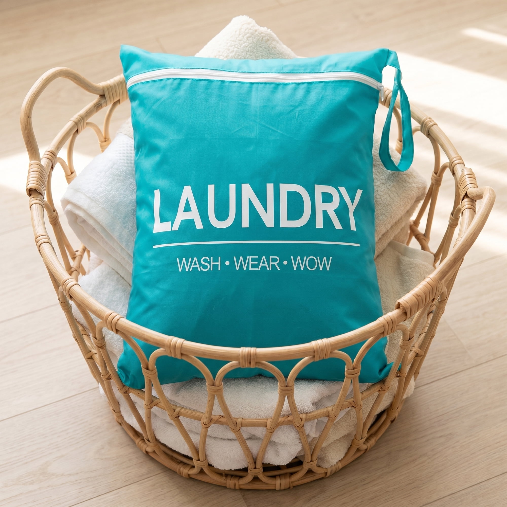 Unique Bargains 2Pcs Oxford Cloth Zipper Mesh Clothes Laundry Bag Green-White 15"x18.9"
