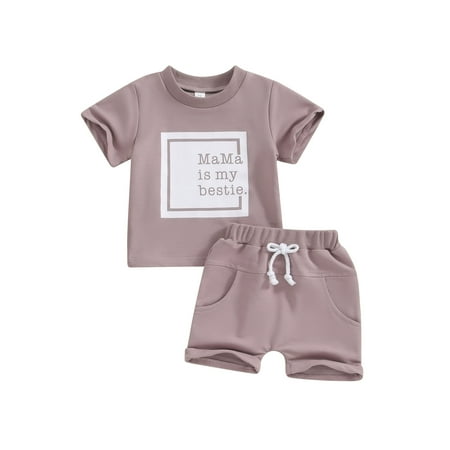 

Qtinghua Infant Toddler Baby Girls Summer Outfits Letter Print Short Sleeve T-Shirt and Elastic Shorts Clothes Purple 12-18 Months
