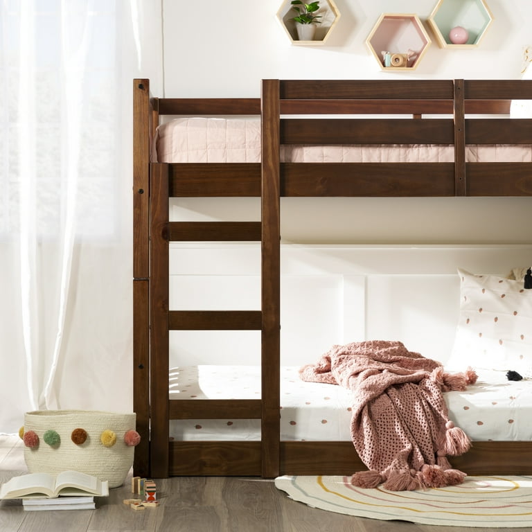 Walker Edison Traditional Slatted Twin Over Twin Bunk Bed Walnut