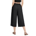 thumbnail image 4 of Lumtrix Women Wide Leg Linen Pants Flowy Palazzo Elastic Waist Capri Pants with Pockets Summer Beach Vacation Trousers Black M, 4 of 4