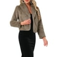 thumbnail image 4 of INSPIRE CHIC Women's Fur Coat Fasion Winter Open Front Cropped Jacket Lapel Long Sleeve Fluffy Faux Fur Coat M Grey Coffee, 4 of 6