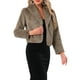 thumbnail image 4 of Abrigo de piel de mujer INSPIRE CHIC, moda de invierno, chaqueta corta de frente abierto, solapa, manga larga, abrigo de piel sintética esponjosa en gris y café, 4 of 6