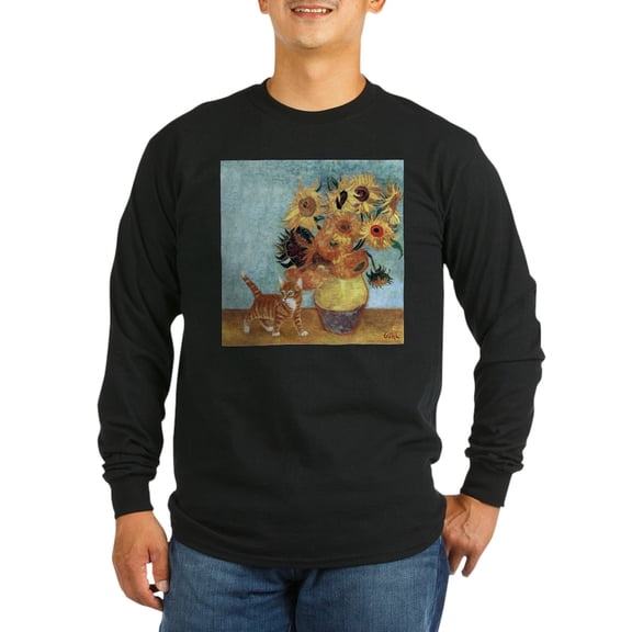 CafePress - Sunflowers & Kitten Long Sleeve Dark T Shirt - Long Sleeve Dark T-Shirt