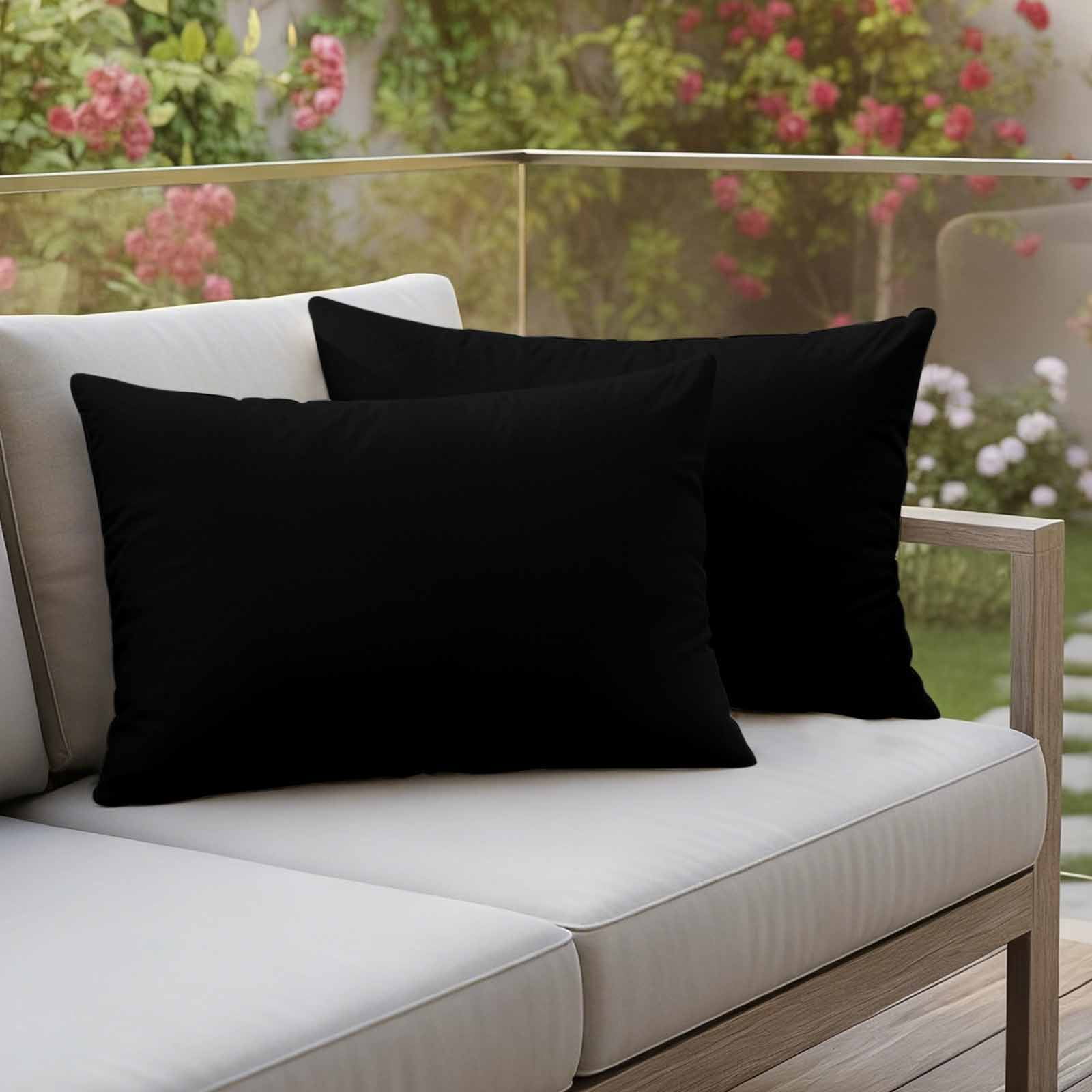 Pack of 2 Outdoor Pillow Covers,Waterproof Black Throw Pillow Covers, Pure Black Decorative Pillowcases Cushion Covers for Patio Garden Couch Pillow Sham Protector 20x12 Inch