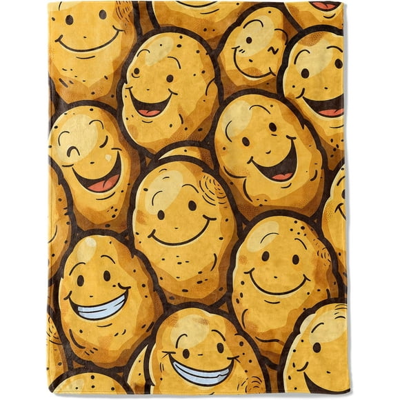 Happy Potato Fleece Blanket Lightweight Soft Cozy Gifts Throw for Food Lovers Kids Women Girls Cheerful Smiling Potatoes Blankets Home Room Modern Art Whimsical Decorin 50"x60"