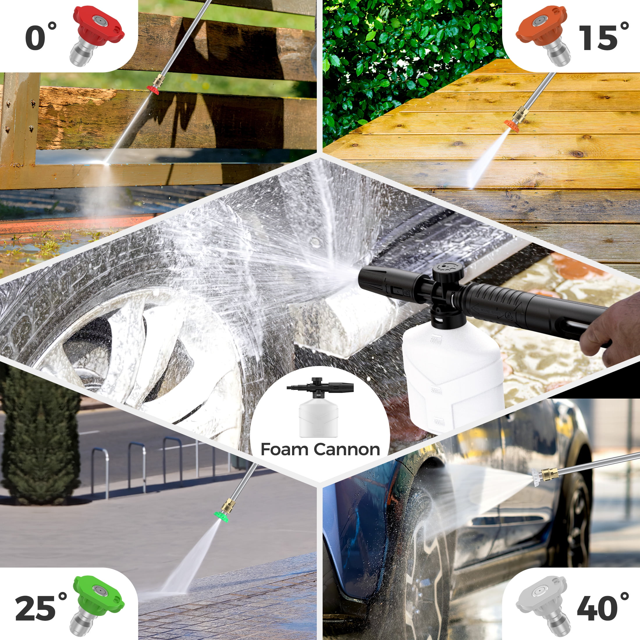 HIJOB Electric 3000 PSI Pressure Washer w/ 20 ft Hose, 4 Quick Connect Nozzles, Foam Cannon, Portable to Clean Patios Cars Fences Driveways