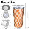 thumbnail image 4 of 16oz Tumblers Orange and White Wavy Checkerboard Pattern Stainless Steel Vacuum Insulated Double Wall Travel Tumbler Cups Mug with Lid and Straw,Cleaning Brush for Coffee,Tea, 4 of 4