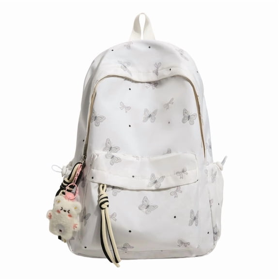 Floral Aesthetic Backpack 16.93" Nylon Detachable Hanger Large Capacity Multi-Pocket for Travel Outings (Black)