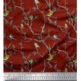 thumbnail image 2 of Soimoi Red polyester Crepe Fabric Leaves & Flycather Bird Print Fabric by Yard 52 Inch Wide, 2 of 3