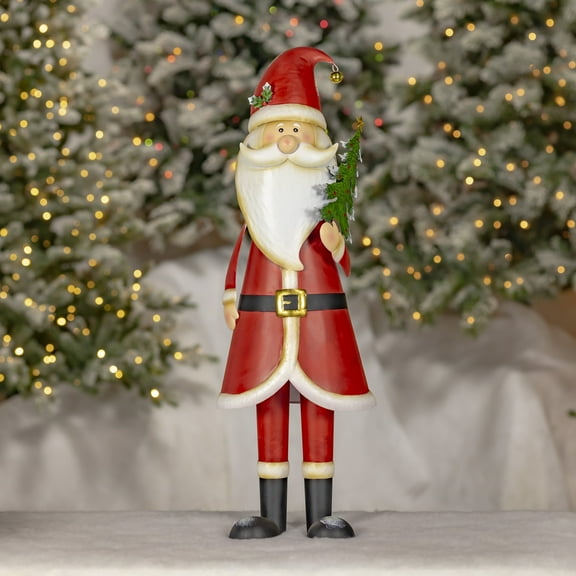 30.75" Tall Metal Santa Figurine Holding Tree