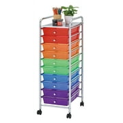 10- Rainbow Color Plastic Drawer Metal Craft Storage Rolling Cart W/ 2 Locking And 2 Regular Wheels.