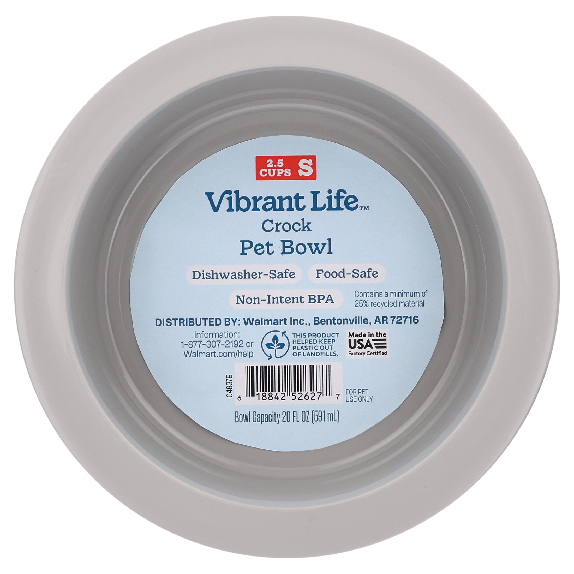 (2 pack) Vibrant Life Small 2.5-Cup Crock Pet Bowl, Gray