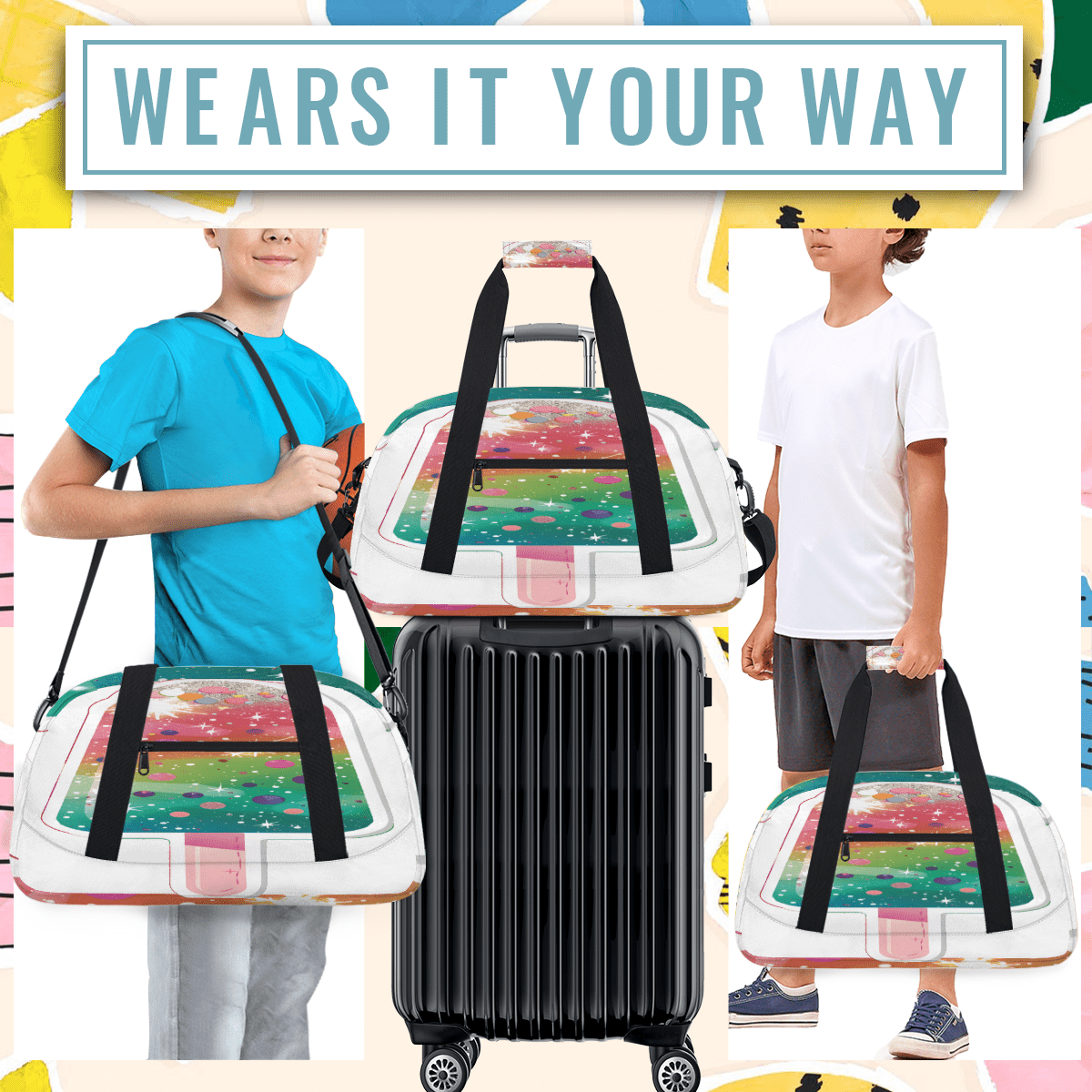 Herdesigns Ice Cream Sports Duffle Bag for Women & Men, Cute Ice Cream Gym Bag Dance Bag Overnight Bag Carry On Weekender Travel Bag