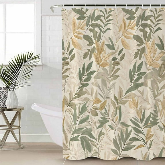 Sage Green Yellow Botanical Bathroom Curtain 72 Inch Shower Curtain with Hooks, Vintage Spring Summer Waterproof Polyester Bath Curtain Washable Bathtub Curtain 72''x 72''
