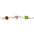 thumbnail image 2 of Gem Stone King 925 Silver and 10K Yellow Gold Red Garnet Pink Moissanite Green Peridot and Lab Grown Diamond Tennis Bracelet for Women By Keren Hanan (2.53 cttw, Adjustable up To 9 inch), 2 of 4