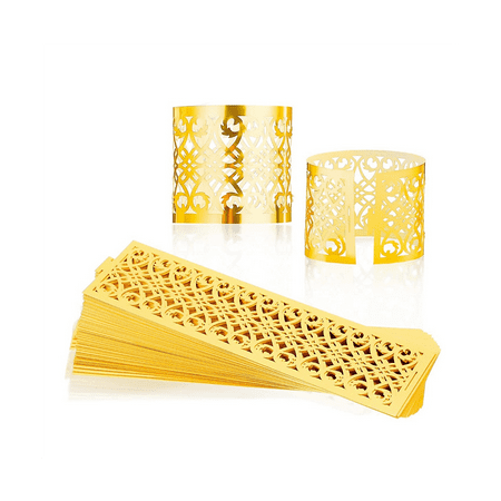 

150 Pcs Napkin Rings Cut Napkin Holder Disposable Napkin Bands for Towel Dinner Table Settings Decor Wedding Party Gold