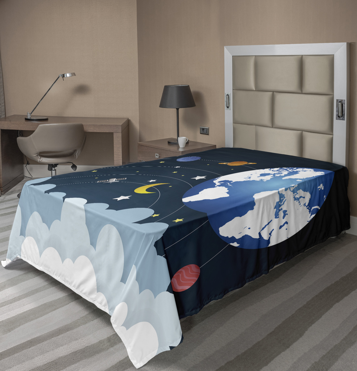 Blue and Pale Blue Twin Size Soft Comfortable Top Sheet Decorative Bedding 1 Piece Ambesonne Camo Flat Sheet Colorful Composition with Abstract Shapes in Sky Color Shades Dark Motifs