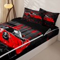 thumbnail image 3 of Castle Fairy Neon Red Sports Car Zipper Twin Comforter Sets with Fitted Sheet and 2 Pillowcases,Grid Print Zipper Bedding Set for Bedroom,Red Black,4-Piece,Black Reversible, 3 of 6