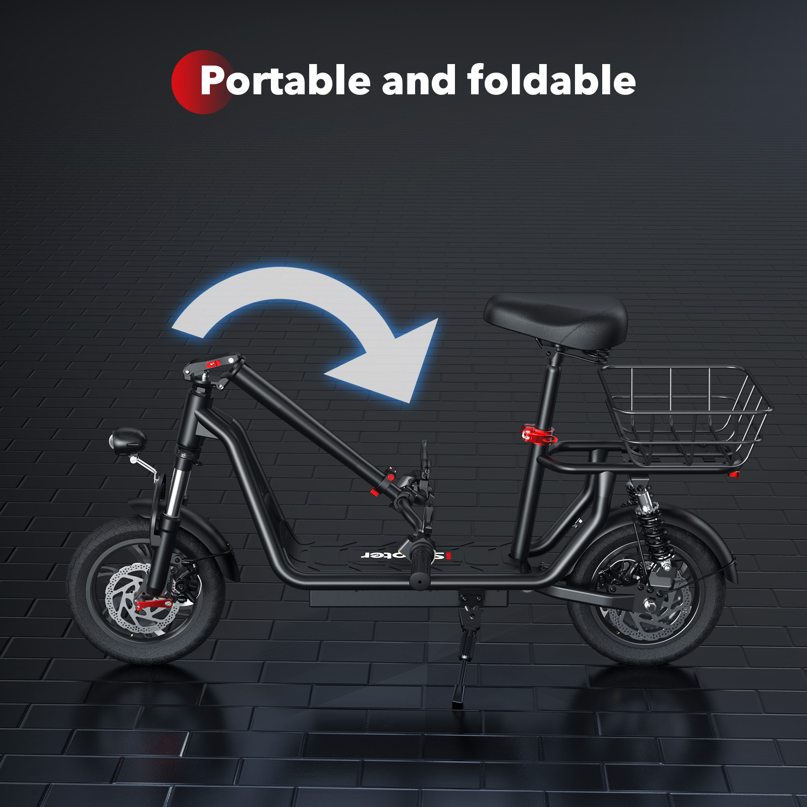 iScooter 500W Electric Scooter with Seat for Adult, up to 21 Miles 15.5 MPH 12" Commuter Electric Scooter with Basket and Dual Shock Absorbers