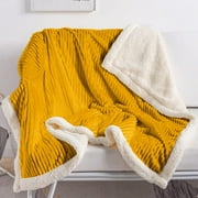DISSA Sherpa Fleece Blanket Soft Yellow Throw Blanket Cozy Plush Blankets for Couch Sofa Bed, 51"x63"