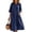 Navy, variant on SAWOBUUN Womens Casual Midi Dress 3/4 Sleeve V Neck Button Tunic Dress Breathable Comfortable Sundress with Pockets