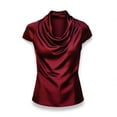 thumbnail image 5 of Htigea Women's Satin Blouse Elegant Cowl Neck Cap Sleeve Tee Dressy Work Office Shirts Solid Color Going Out Tops ZA Wine L, 5 of 7