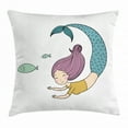 thumbnail image 1 of Mermaid Throw Pillow Cushion Cover, Happy Siren Swimming Happily Underwater After Little Birds Cheerful Marine Fantasy, Decorative Square Accent Pillow Case, 18 X 18 Inches, Multicolor, by Ambesonne, 1 of 2