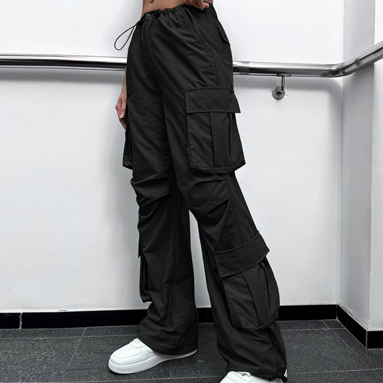 2023 Cargo Pants Woman Relaxed Fit Baggy Clothes Black Pants High Waist  Zipper Slim Drawstring Waist With Pockets Loose Plus Size Dress Pants for