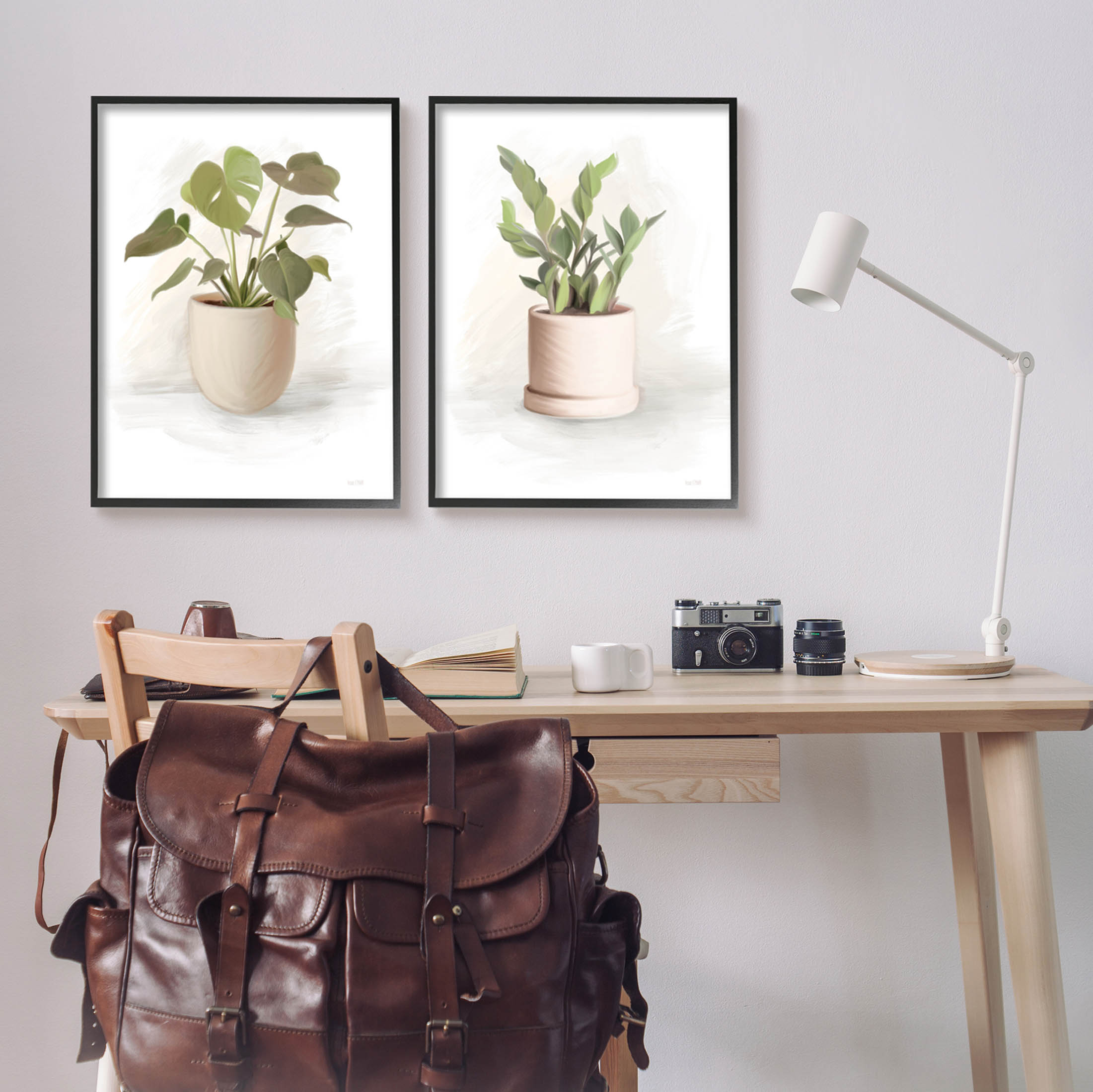 Stupell Industries Simple Cottage Potted Plants Graphic Art Black Framed Art Print Wall Art, Set of 2, Design by House Fenway