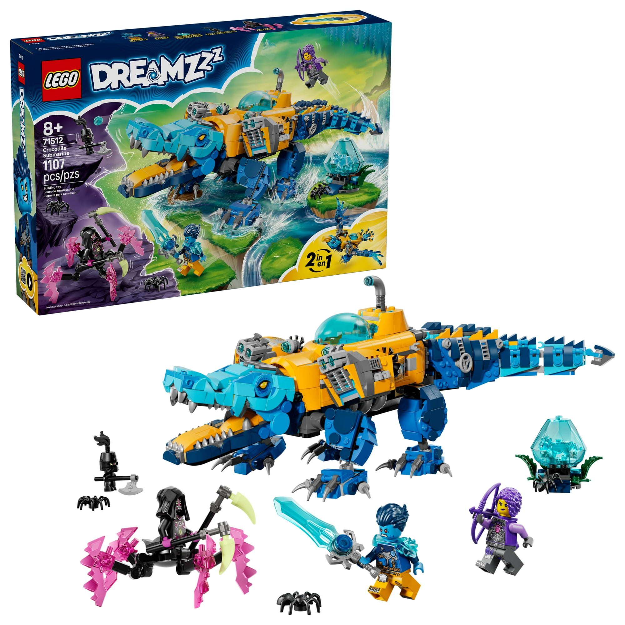 LEGO DREAMZzz Crocodile Submarine Building Toy for Boys & Girls - Pretend Play Set for Kids, Ages 8+, W/2 Build Options - Includes 3 Minifigures & Treasure Creature - Gift Idea for Birthdays - 71512
