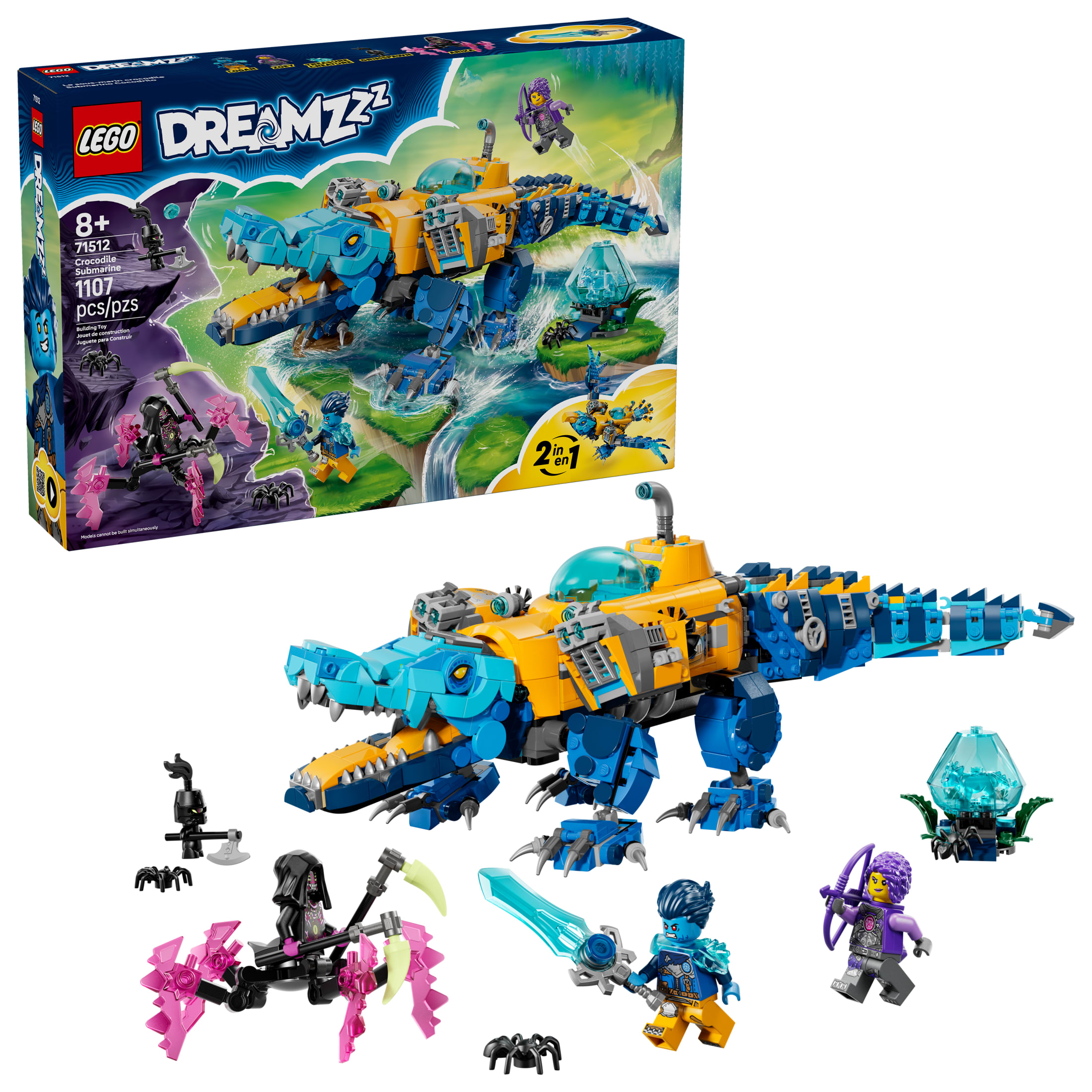 LEGO DREAMZzz Crocodile Submarine Building Toy for Boys & Girls - Pretend Play Set for Kids, Ages 8+, W/2 Build Options - Includes 3 Minifigures & Treasure Creature - Gift Idea for Birthdays - 71512