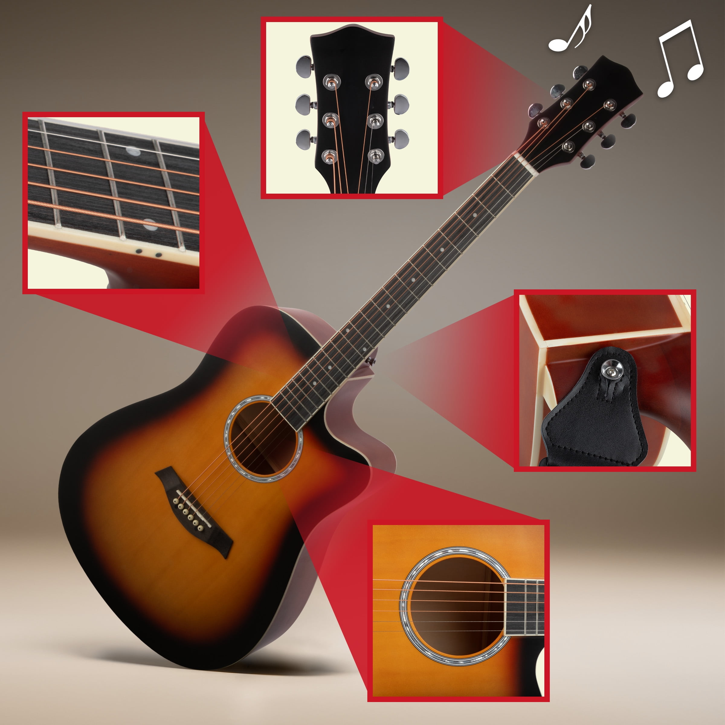 Hey Play 41in Acoustic Guitar with Case, Capo, Strings, and Picks (Brown)
