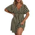 thumbnail image 2 of Women'S Plus Size Dress V Neck Short Sleeve Striped Smocked Waist A Line Short Summer Dress Green XL, 2 of 9